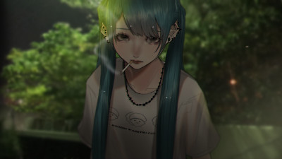 Anime girls smoking outdoors 2d drawing vocaloid Custom Gaming Mat Desk