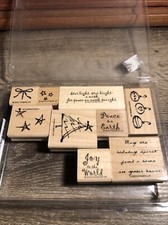 9 Stampin Up 2000 2003 Rubber Stamp Christmas Holiday Tree Ornament Joy Lot A1