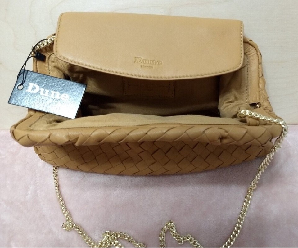 New Dune LONDON Caramel Colour Voluminous Woven Leather Clutch Bag LAST