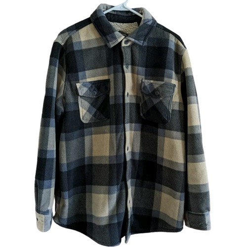 Freedom Foundry Large Plaid Fleece Shirt Jacket Brown Black Insulate Chore Work - Picture 3 of 17