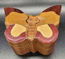 Puzzle Box Butterfly Trinket Keepsake Secret Wood Four Piece Three Color 4"