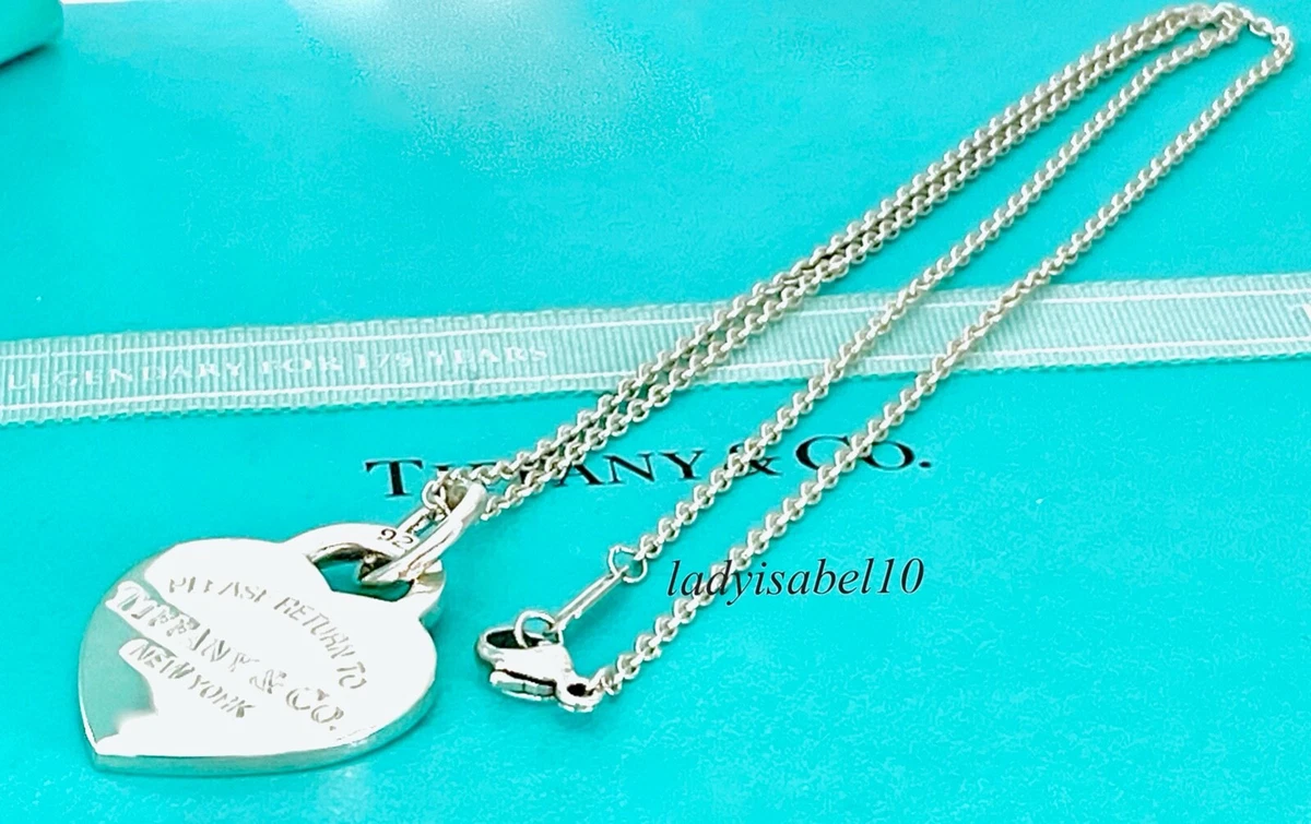 Return To Tiffany Co. Large Heart Pendant Lobster Necklace Silver w Pouch