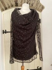 Myrine Essentials Chocolate Brown Cowl Neck Wedding Cruise Mesh Top Size M Or L