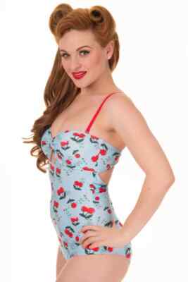 Banned Vintage Rockabilly Badeanzug Schwimmanzug - Kirschmotiv Gr. S/36 NEU