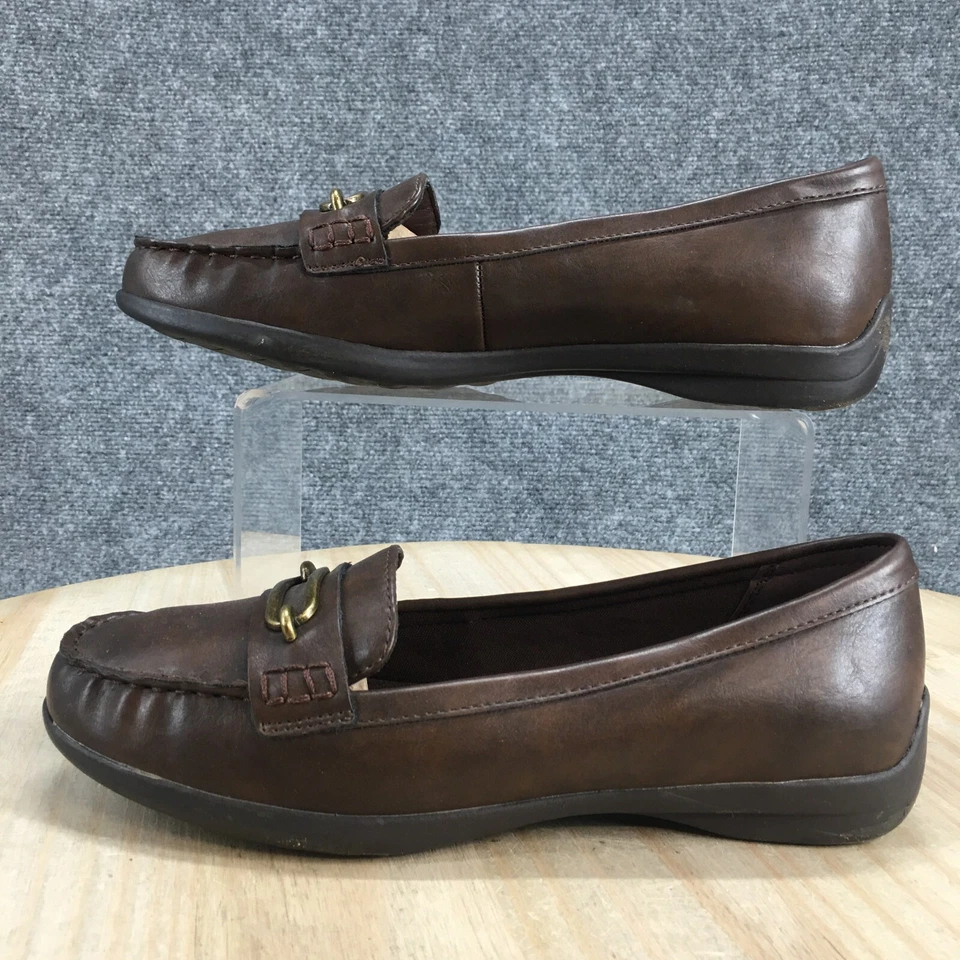 Yuu Zapatos Para Mujer 7 M Panadero Informal Sin Cordones Mocasines Planos Marrón Imitación Cuero Foto 2 de 4