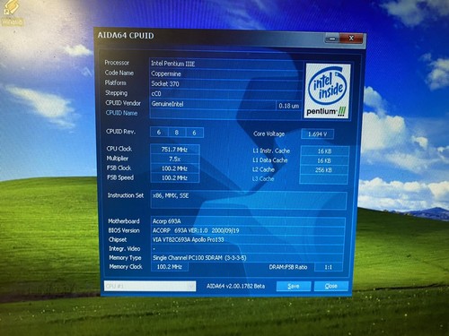 Acorp 693A Socket 370 AGP Retro Płyta główna + Pentium III 750MHz + 128MB RAM + Radeon - Zdjęcie 20 z 23