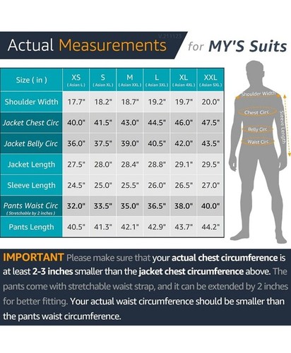 MYS Men's 3 Piece Slim Fit Suit Set, One Button Solid Jacket Vest Pants with Tie - Picture 5 of 9