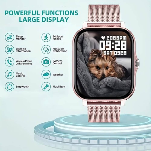 NNEDSZ Steel Bracelet With Silicone Strap Black Smart Fitness Watch with Large D - Bild 3 von 6