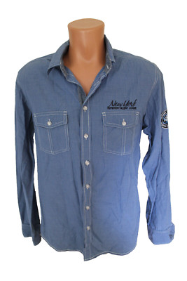 Identic Oberhemd M 39/40 Jeanshemd Herren Herrenhemd langarm blau kleinkariert