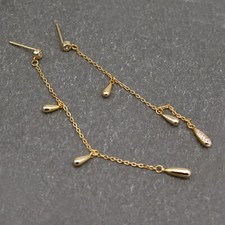 Gold-plated Sterling Silver Bezel CZ Teardrop Dangle Long Earrings A1133