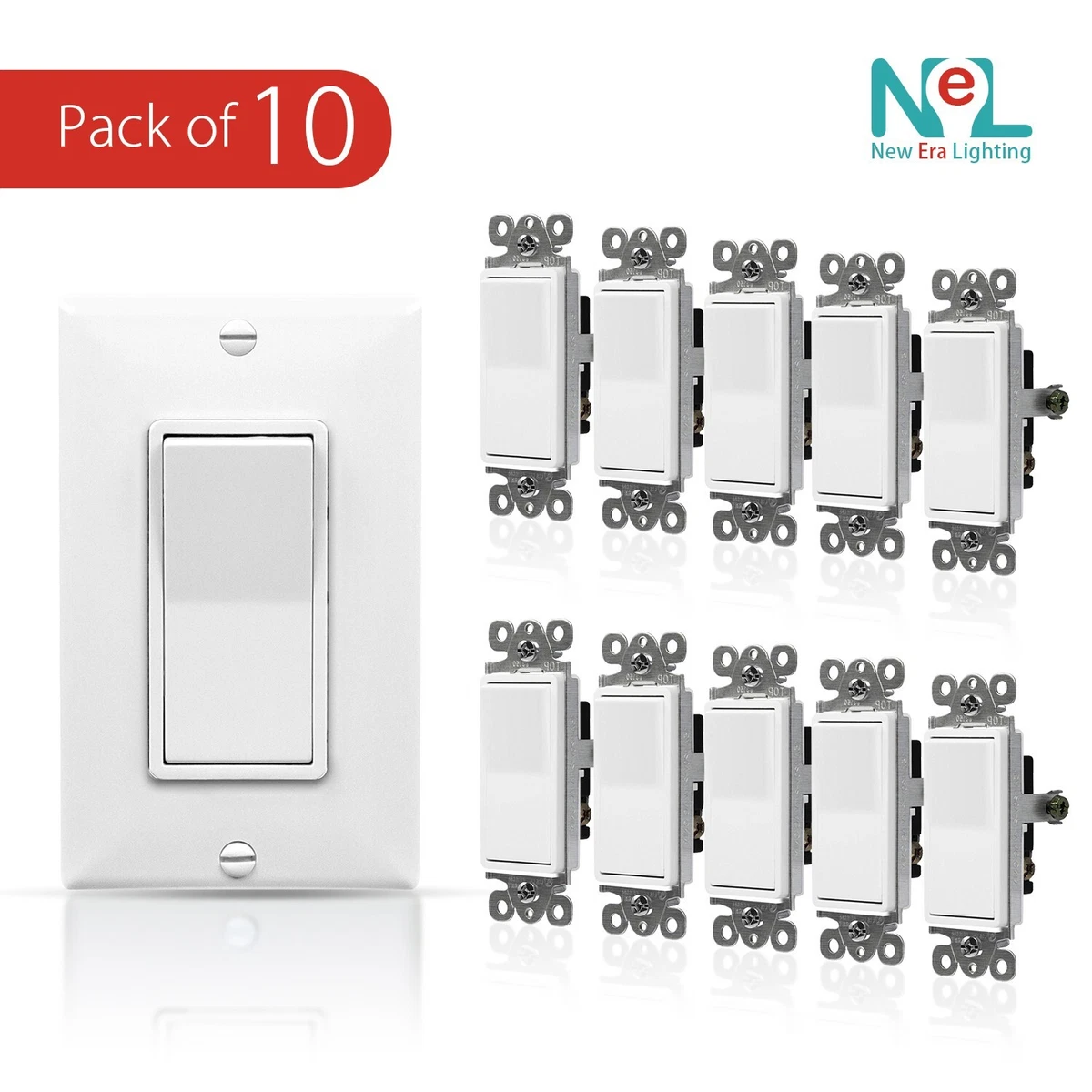 3 Way Single Pole Wall Light Switch On Off Rocker Paddle Switch UL 10 Pack
