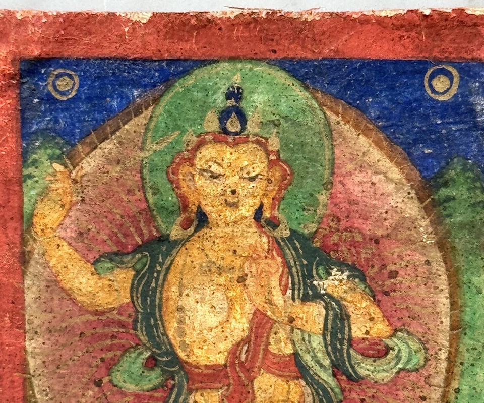 Antigua pintura budista tibetana Tsakli deidad miniatura Thangka siglo XIX asiática 4 Foto 3 de 4