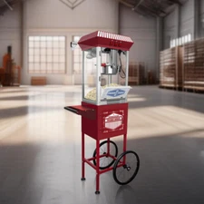 Popcorn Machine with Cart 10 Oz Kettle 800 W Popcorn Maker  for Commercial Home