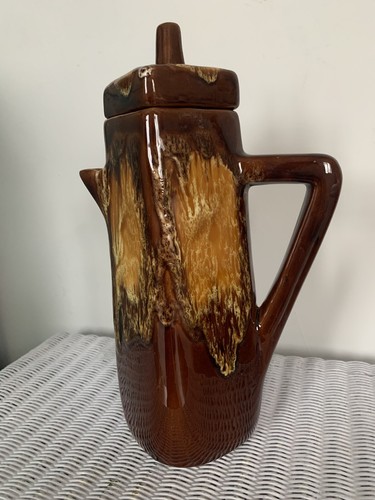 Vintage Brown Lava Glaze Coffee Pot Square Shaped French Retro - Picture 8 of 10