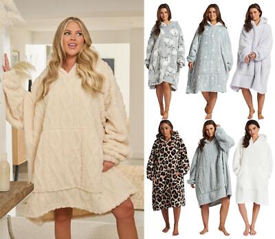 Oversize Decke Hoodie weich Fleece lang Kapuze kuschelig Lounge Pullover