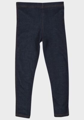 Leggings Mädchen blau Denim-Optik Kontrastnähte elastischer Bund volle Länge