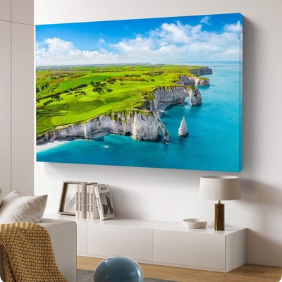 Luftaufnahme der Klippen von Etretat, mit Blick auf La Manche | Wandbild