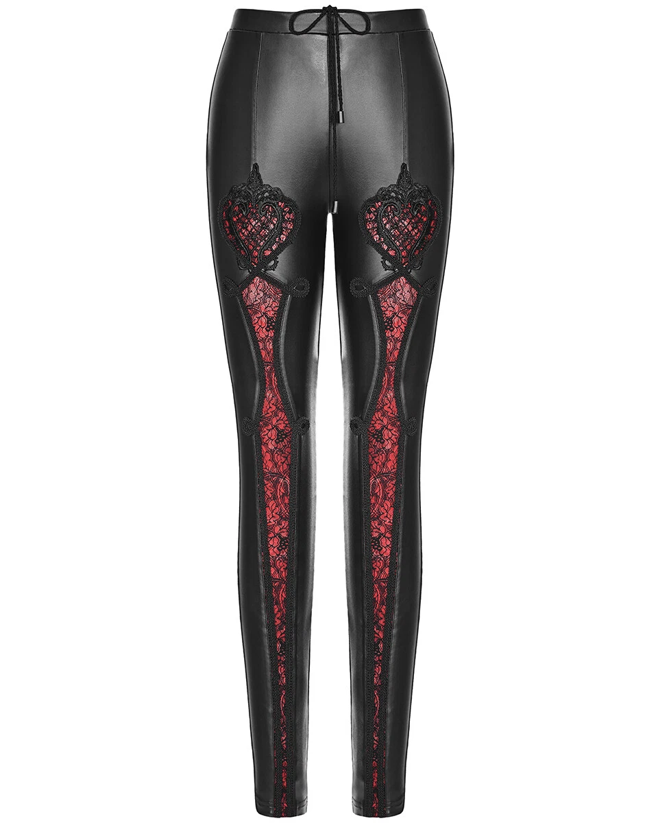 Punk Rave Womens Gothic Leggings Pants Black Red Faux Leather