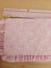 LoveShackFancy x Yoobi Accessory Pouch Pink Bow Floral Ruffle Makeup Bag NWT