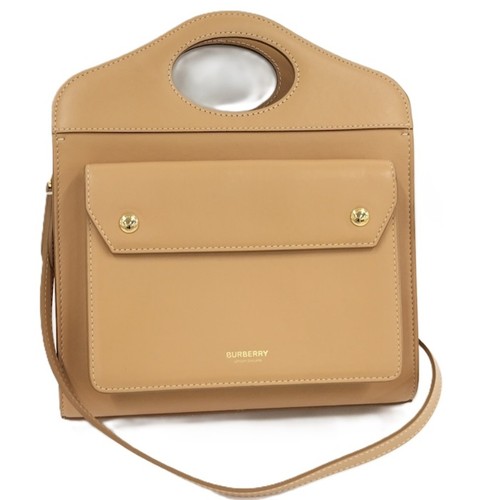 Burberry 2 Way Shoulder Bag Leather Beige Brown Used SKAI-0