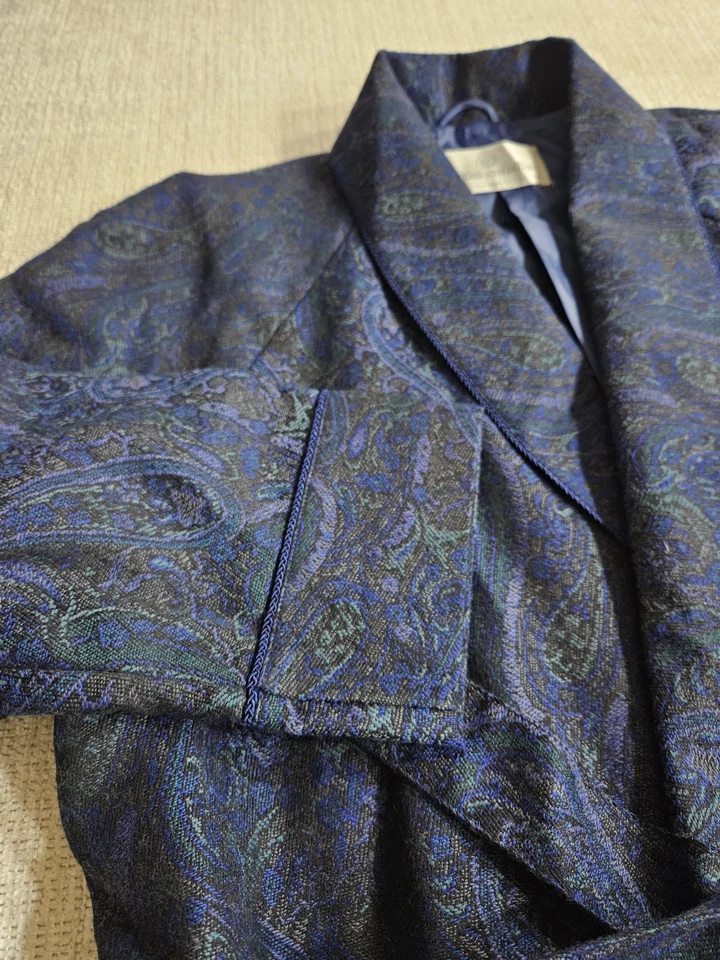 Mila Schon Lujosa Chaqueta Vintage Azul Lana Fumar Bata Paisley Corbata Talla L  Foto 4 de 4
