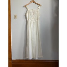 Vintage Cream Lace Trim Nightgown Sheer Maxi slip Pearl Detail romantic Wedding