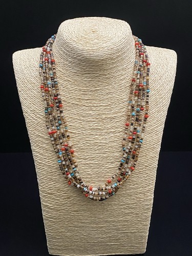 VTG Native American Sterling Silver Shell with Multi Sones Multi Strand Necklace