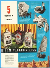 1937 Hiram Walker's Gin Spain Italy Morocco China USA Vintage Bar Wall Décor Ad