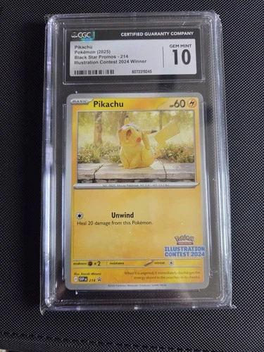 Pokémon CGC 10 Gem Mint Pikachu Promo 214 Illustration Contest 2024 Winner