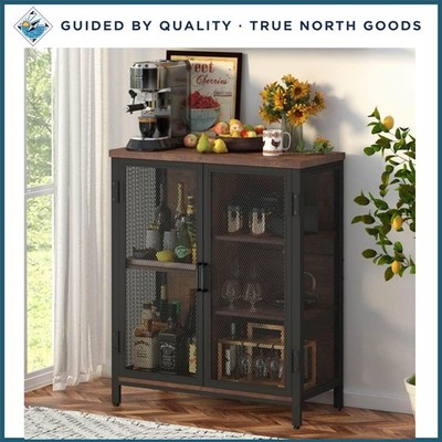 Farmhouse Style Buffet Cabinet with Adjustable Feet and Anti-Tipping Design