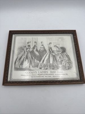 Antique Wooden Framed Fashion Advertisement ''Godey's Ladies'' 1830-1880
