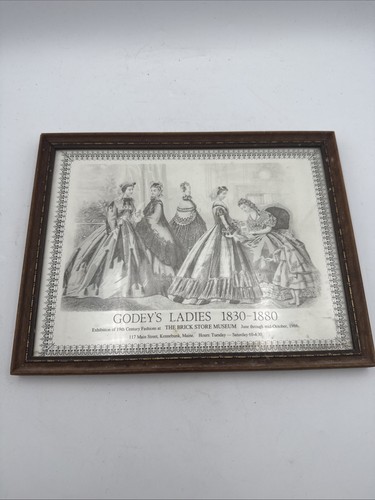 Antique Wooden Framed Fashion Advertisement "Godey's Ladies" 1830-1880