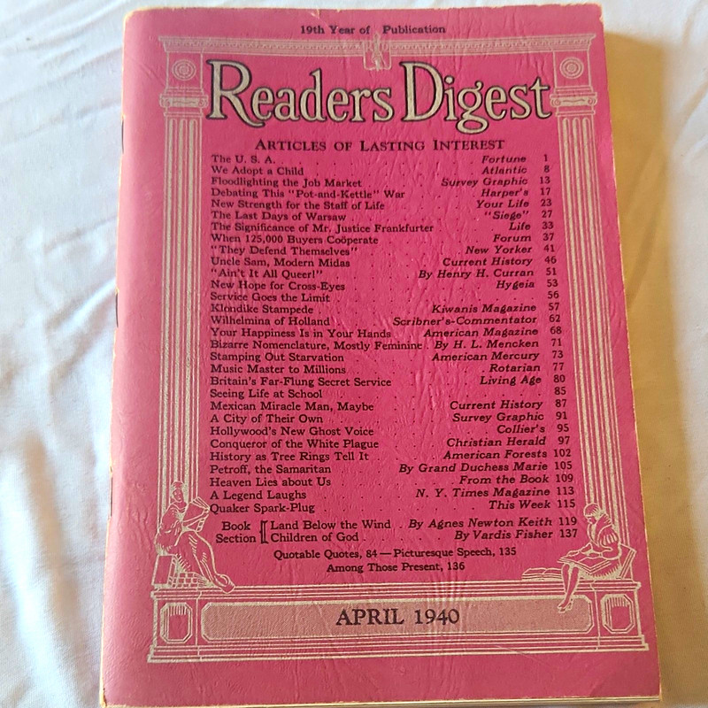 Reader's Digest Magazine April 1940 Issue (English) Jack Dempsey, Murphy
