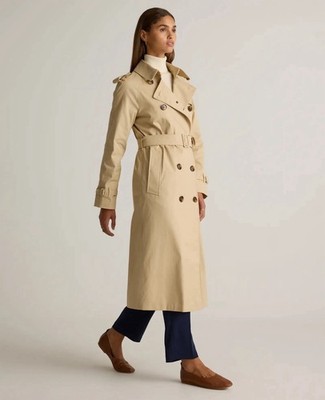 Quince Comfort Stretch Long Trench Coat, Light Khaki M Designer Dupe Preppy NWT