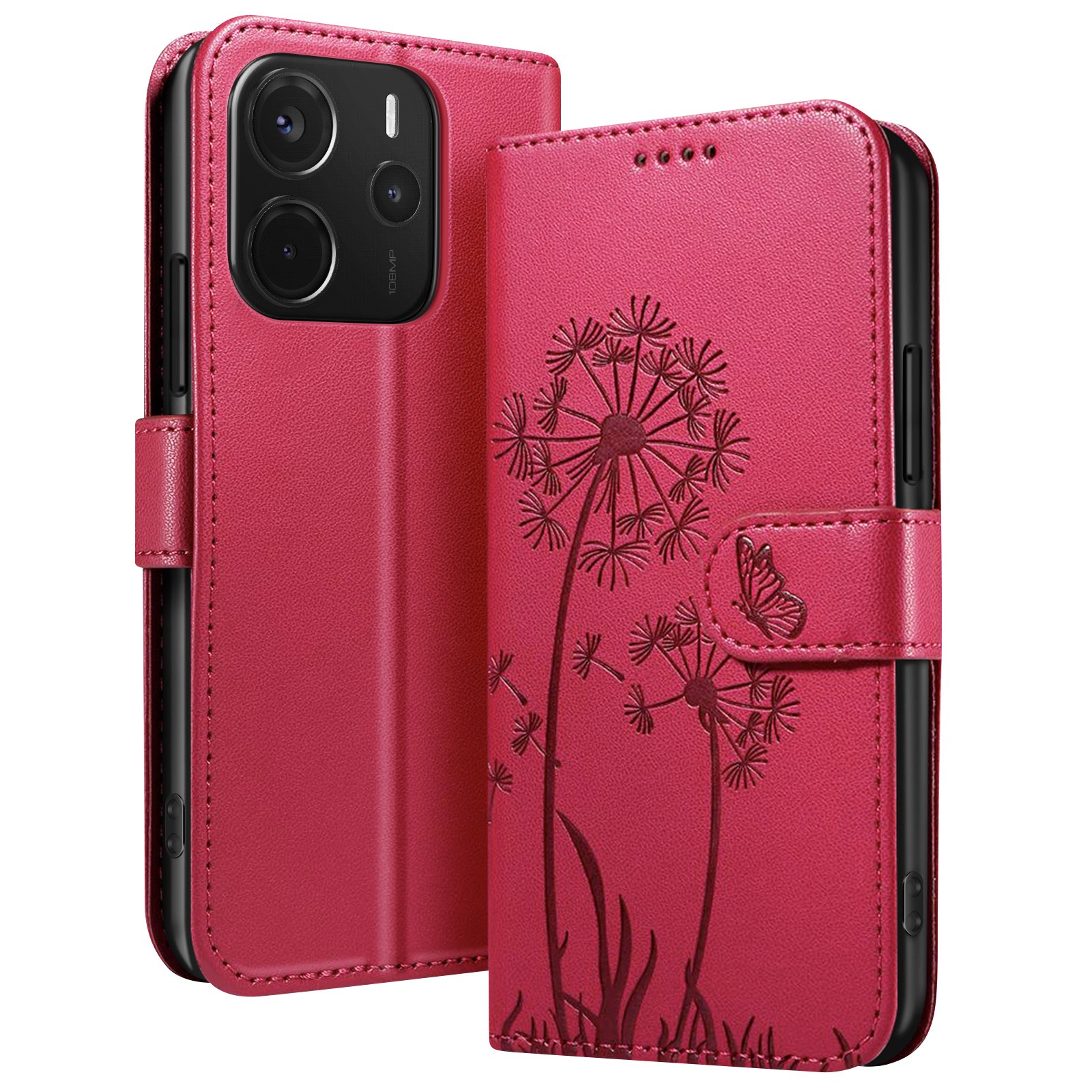 Étui portefeuille Redmi Note 14 4G Zanaé rouge à motif fleurs et papillons