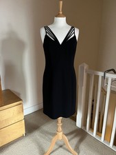 Vintage Frank Usher Little Black Dress 12 Short Strappy Built In Corset Cocktail