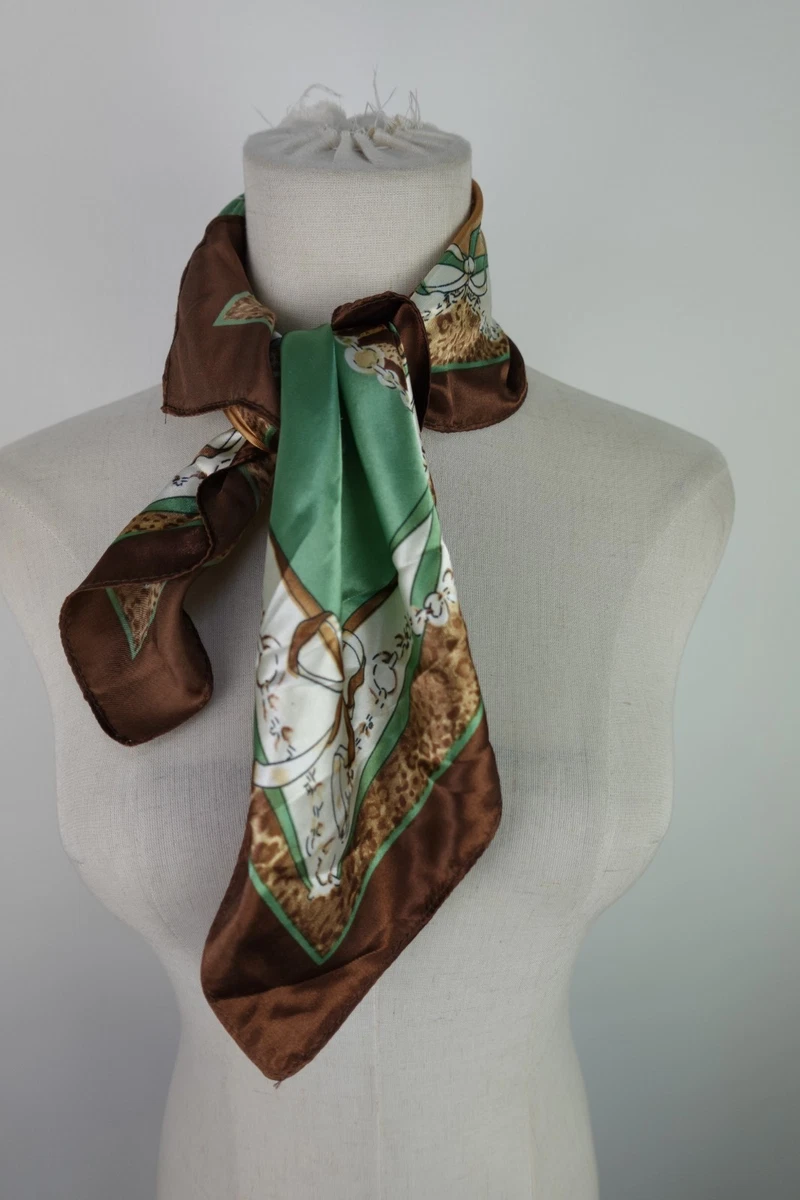 Foulard En Soie Mantero Vintage - Motif Horloges, Couleurs Violet Écru Rose Or - France