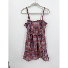 Marc by Marc Jacobs Plaid Ruffle Mini Dress Womens 4 Red Multi Metallic Lurex
