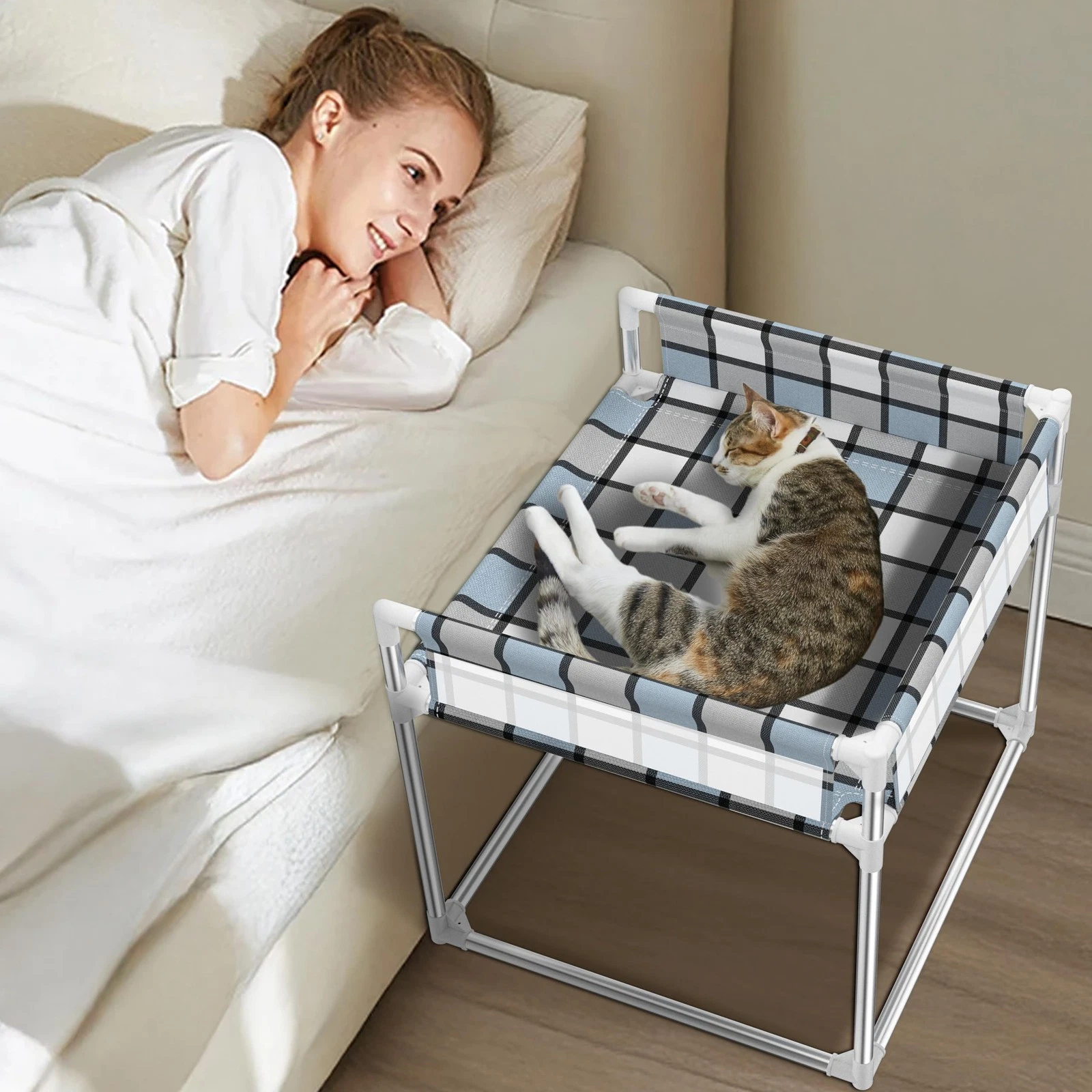 Bedside Window Pet Cat Bed - Dog Bed with Guardrail Extension Attached to Hum...