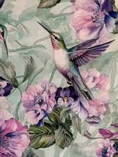 GARDEN DELIGHT HUMMINGBIRDS AND FLOWERS ON SAGE TIMELESS FLORAL FABRIC HALF YARD