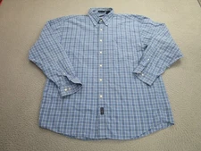 Gant Shirt Mens Large Blue Check Plaid Ivy Indigo Button Down Cotton Long Sleeve
