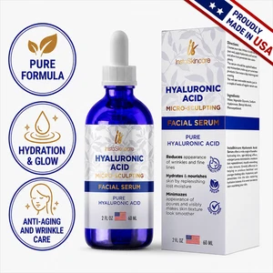 Hyaluronic Acid Serum for Face Anti-aging Wrinkles 100% Pure Medical Formula 2oz