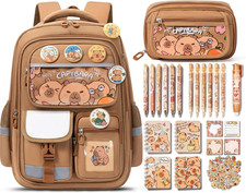 Capybara Backpack for School Girls, 28PCS Capybara Toddler School Supplies Stati