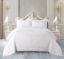 Image of Luxury Embossed Velvet Bedspread Quilted Comforter Set Soft Hotel Quality UK