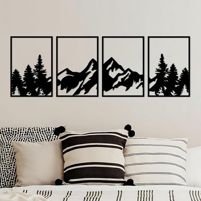 ESTART 4 Stück Metall Berg Wandkunst, große Berge Wanddekoration, Bergflüsse, de