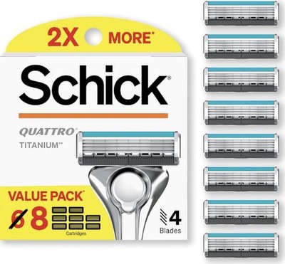 Schick Quattro Titanium Diamond-Coated Razor Refills 8 Cartridges 4 Blades Men