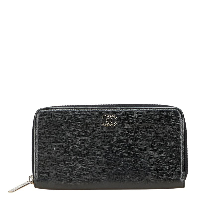 CHANEL Coco Mark Long Wallet Black Caviar Leather Ladies Pre-Owned ZW096880
