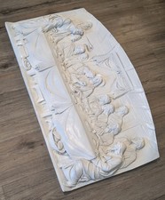 Enorme Arte en Relieve Friso Pared Colgante Jesús Última Cena Metal Pintado Años 60 23x38"