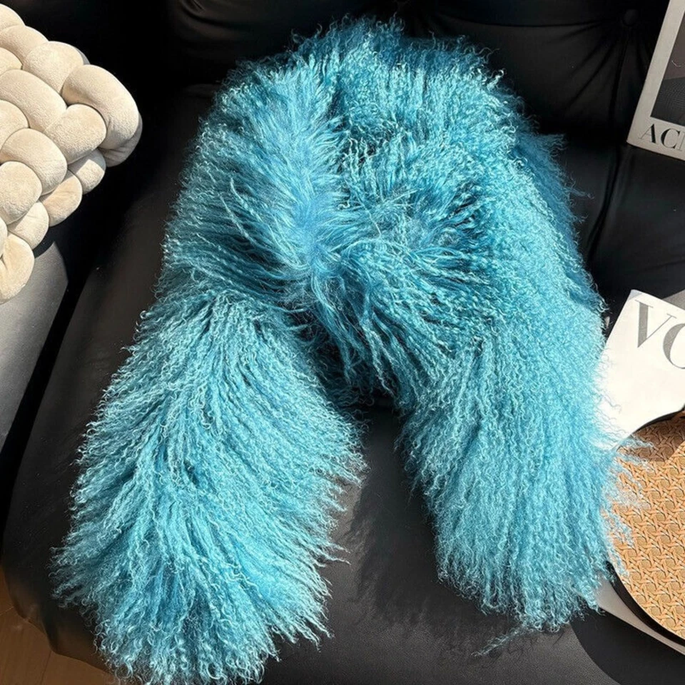 Women's Real Mongolian Fur Scarf Winter Scarves Warm Collar Shawl Neckerchief - Image 4 of 4