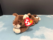 Pounce The Cat Ty Beanie Babies Baby 6.5 inches Plush Toy 1997 Brown White